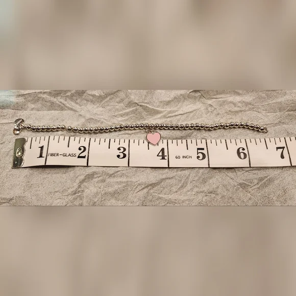 TIFFANY Pink Heart Tag Bead Bracelet in Silver, 4mm 💗 - Picture 13 of 15